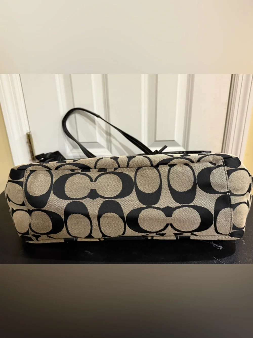 Coach Tan and Black Signature Canvas Tote/ multifunction bag